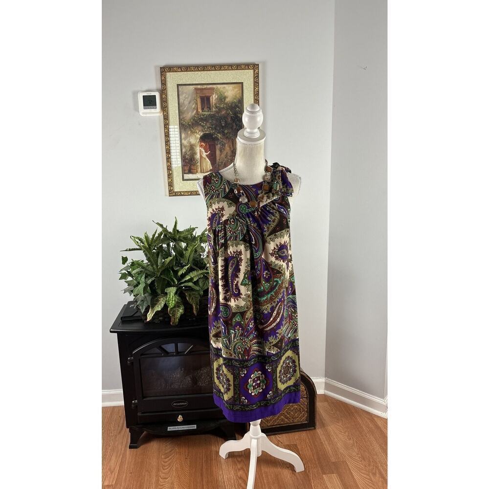 Ronni Nicole Slenderizing Paisley Sleeveless Bow On One Shoulder Sheath Dress 8